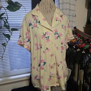 Draper James Yellow Pink Floral Soft Short Sleeve Blouse